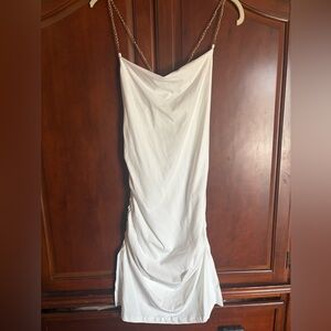 Elegant White Draped Dress with Chain Straps